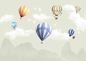 卡通热气球儿童房背景墙纸壁画