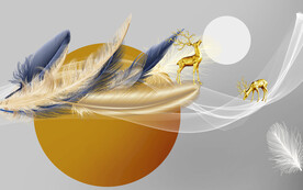 新中式背景墙羽毛壁画