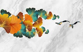 银杏花鸟大理石现代简约背景墙