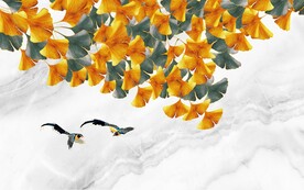 银杏花鸟电视背景墙