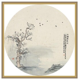 山水古树归鸦图图片