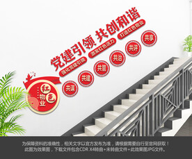 红色物业楼梯文化墙
