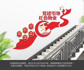 红色物业楼梯文化墙