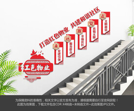 红色物业楼梯文化墙