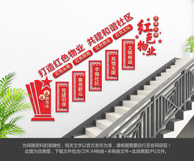 红色物业楼梯文化墙