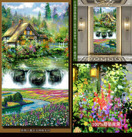 花园别墅水景油画风景装饰画