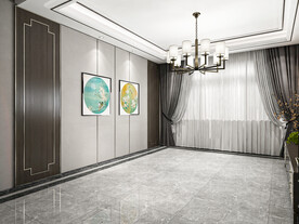 新中式客厅沙发场景3D空景