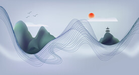 山水夕阳地产海报背景墙