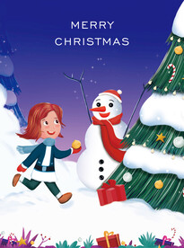 手绘圣诞节雪人圣诞树海报插画