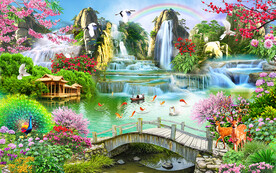 流水生财风景背景墙