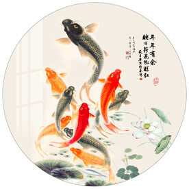 九鱼图年年有余圆形装饰画