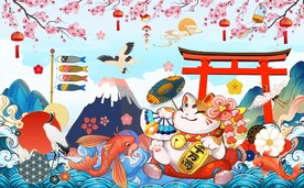 日式和风招财猫工装背景墙图片