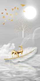 晶瓷画 抽象画 麋鹿