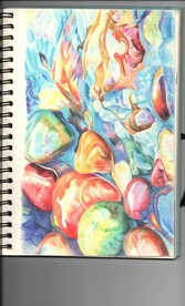 彩铅绚丽的河道石头