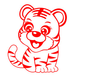 虎年窗花剪纸卡通小老虎