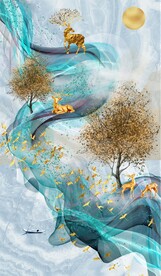 抽象麋鹿发财树玄关