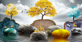 晶瓷画 抽象画 石头