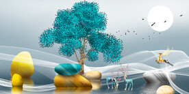 晶瓷画 新中式 麋鹿石头