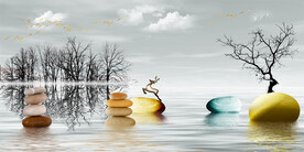 晶瓷画 石头 麋鹿