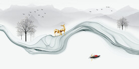 晶瓷画 抽象画线条 麋鹿