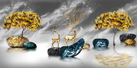 晶瓷画 麋鹿 石头