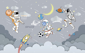卡通太空人运动会儿童房背景墙