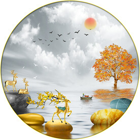 晶瓷画 麋鹿 石头