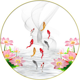 晶瓷画 荷花 鱼