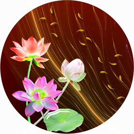 晶瓷画抽象画线条金鱼荷花荷叶