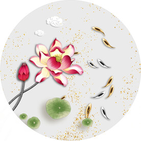 晶瓷画抽象画线条金鱼荷花荷叶