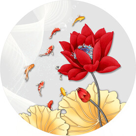 晶瓷画抽象画线条金鱼荷花荷叶