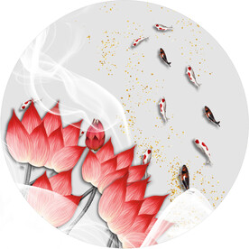 晶瓷画抽象画线条金鱼荷花荷叶