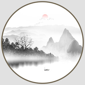 意境圆形山水装饰画