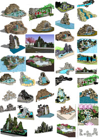  假山流水小景模型