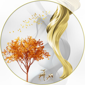 晶瓷画线条抽象画树麋鹿飘带