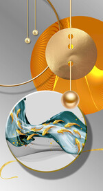 晶瓷画线条抽象画玄关金鱼