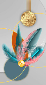 晶瓷画线条抽象画玄关羽毛