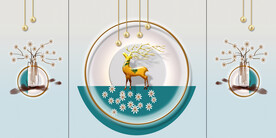 晶瓷画菊花三联画麋鹿圆球