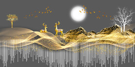 晶瓷画线条抽象画麋鹿树