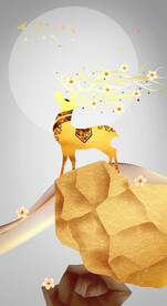 瓷晶画石头麋鹿