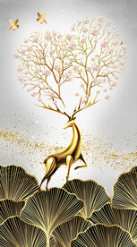 瓷晶画山杏叶麋鹿