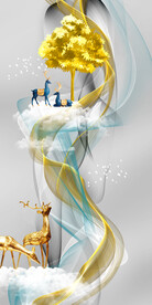 瓷晶画线条抽象画麋鹿