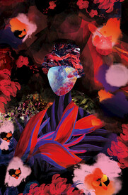 抽象百花从中印花设计