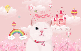 卡通萌宠猫咪城堡儿童房背景墙