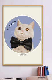 绅士猫咪大眼萌宠装饰画