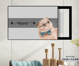 手绘猫咪简约电表箱装饰画