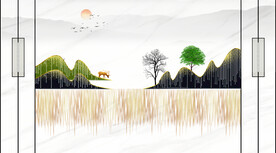 晶瓷画山水画电视背景墙