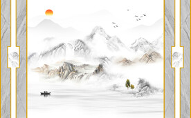 晶瓷画山水画电视背景墙
