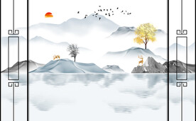 晶瓷画山水画电视背景墙