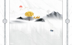 晶瓷画山水画电视背景墙